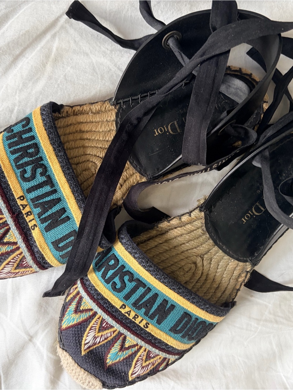 Dior Multicolor Embroidered Lace-Up Espadrilles